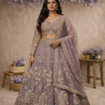 Dusty Lavender Floral Embroidered Designer Lehenga Set
