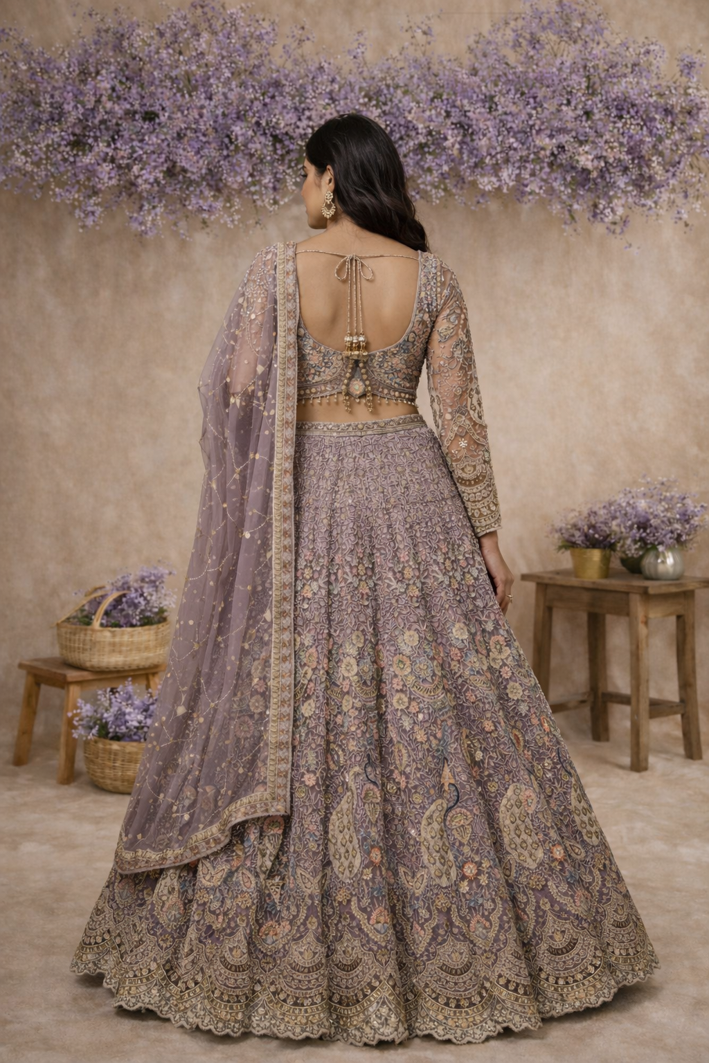 Dusty Lavender Floral Embroidered Designer Lehenga Set - Image 2