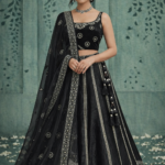 Black Silver Zari Embroidered Designer Lehenga Set with Net Dupatta