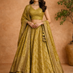 Olive Gold Banarasi Woven Lehenga Set with Matching Dupatta